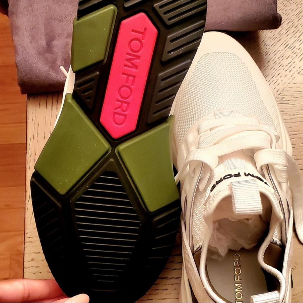 Tom Ford White & Khaki Jago Sneakers - Size 39.5EU (box included) - Picture 6 of 13